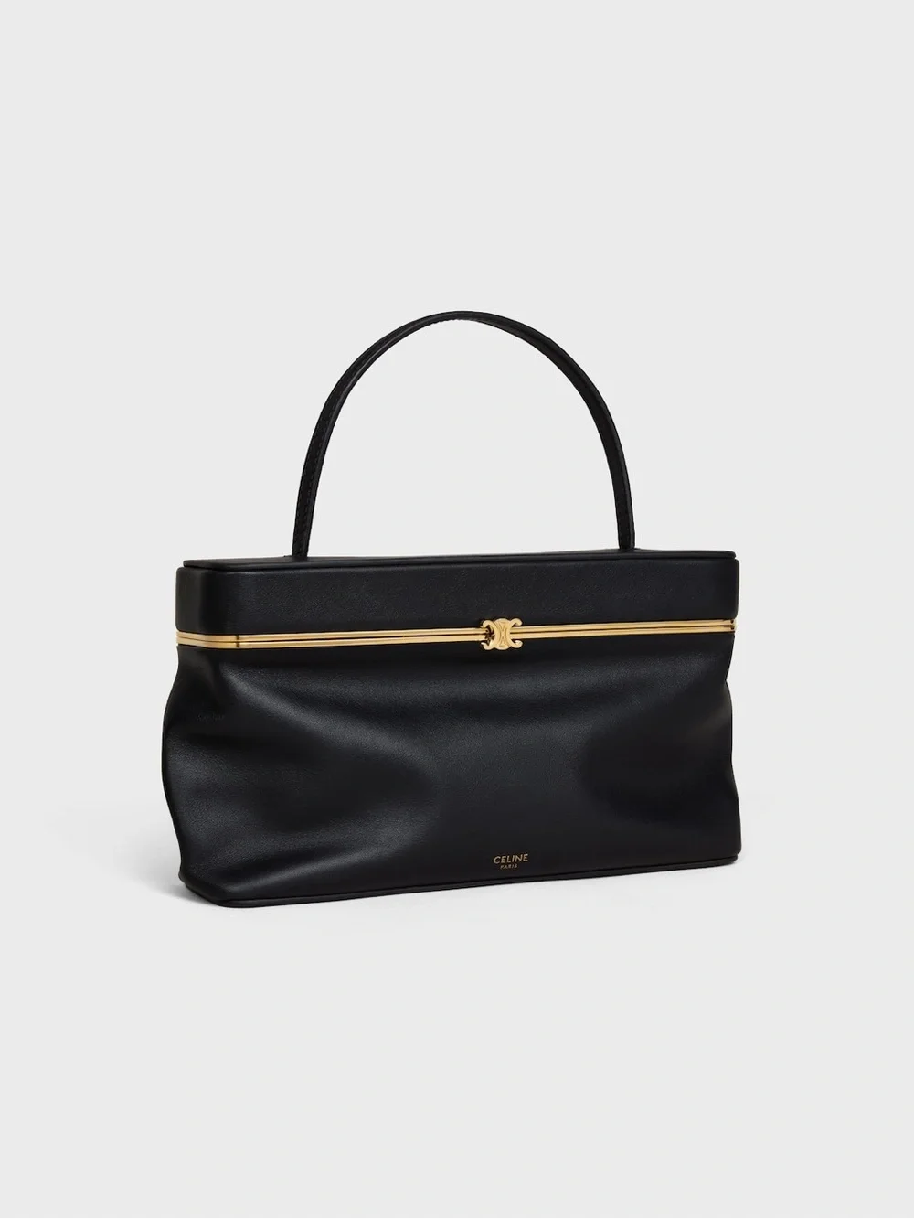 Celine rectangle Black Leather Top-Handle Satchel with Gold Hardware